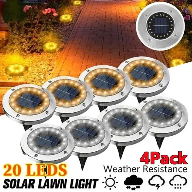 8/20 LED Solar Disk Lights - Outdoor Garden & Deck Spotlights