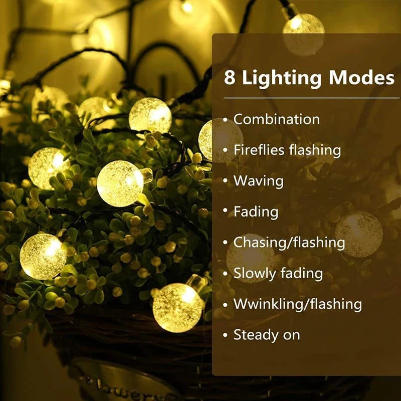 Solar Crystal Globe LED String Lights - 60 LEDs, 8 Modes, IP65, Garden & Party Decor (1/2 pcs)