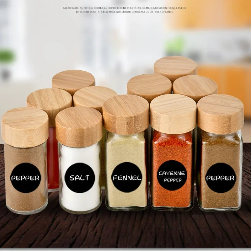 40oz Bamboo & Glass Square Seasoning Jar Set