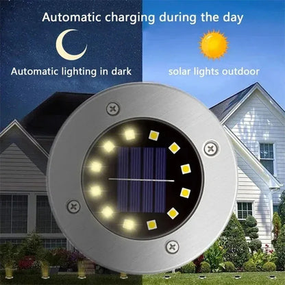 8/20 LED Solar Disk Lights - Outdoor Garden & Deck Spotlights