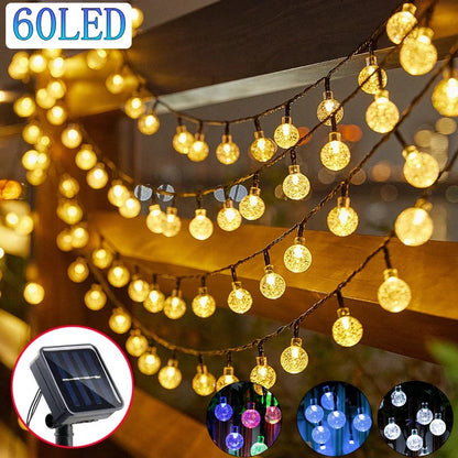 Solar Crystal Globe LED String Lights - 60 LEDs, 8 Modes, IP65, Garden & Party Decor (1/2 pcs)