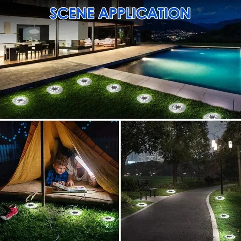 8/20 LED Solar Disk Lights - Outdoor Garden & Deck Spotlights