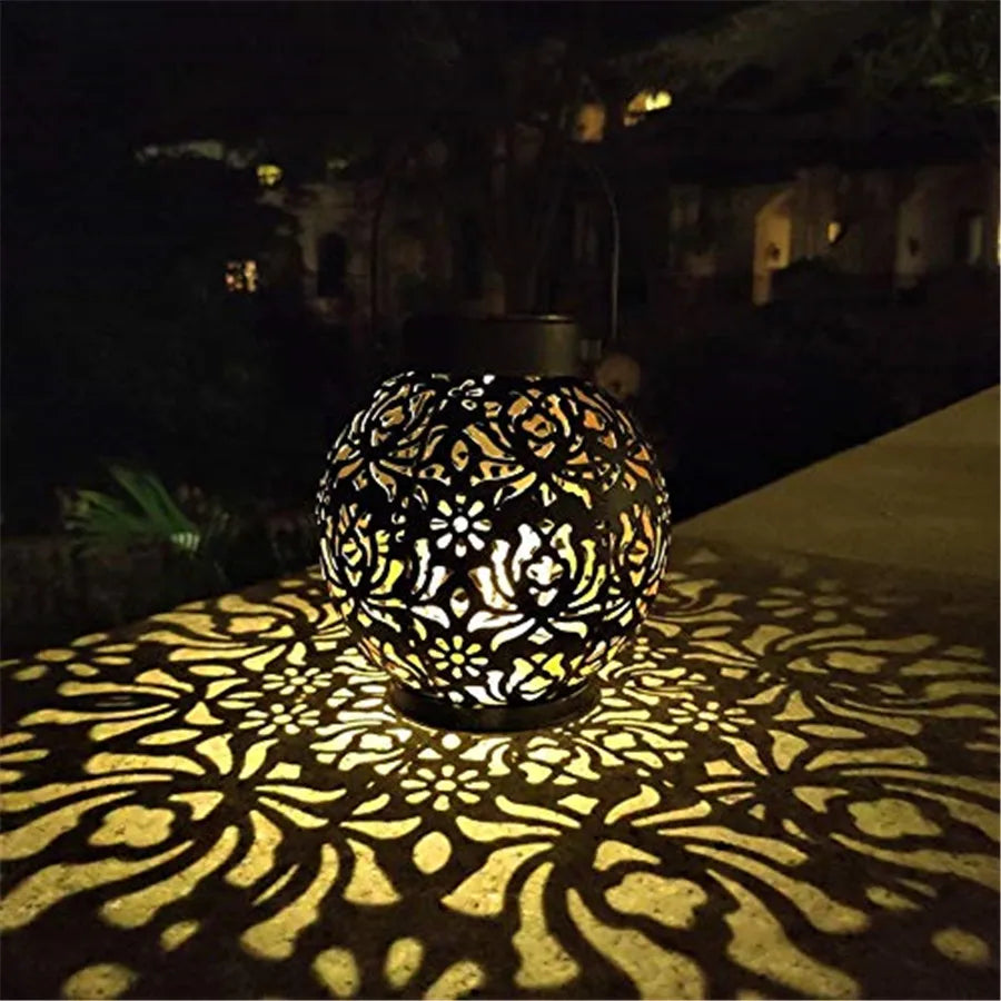 Outdoor Solar Iron Art Hanging Light - Hollow LED Landscape & Garden Projection Light