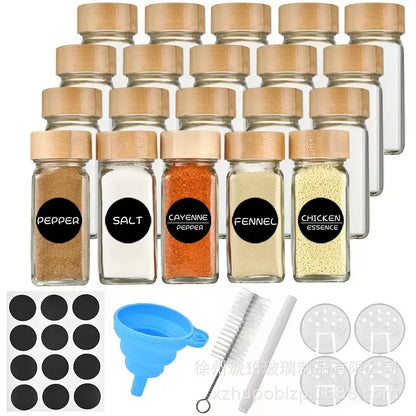 40oz Bamboo & Glass Square Seasoning Jar Set