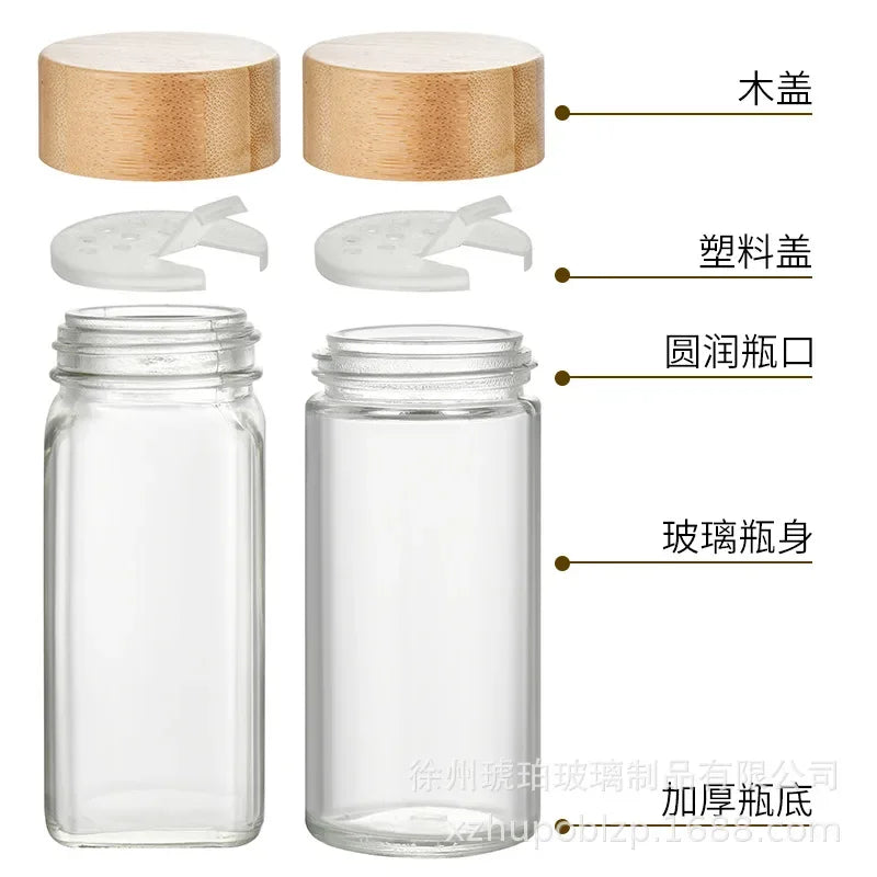 40oz Bamboo & Glass Square Seasoning Jar Set